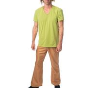 ComfyCamper Costume de détective groovy des années 70 pour homme - Chemise verte hippie et pantalon marron pour adultes - Taille XL