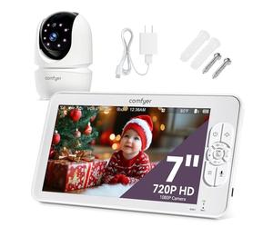 Comfyer Babyphone Camera 7" Camera Bebe 720P HD 4000mAh Zoom 4X Supporte 4 Caméras Vision Nocturne VOX Capteur de Température Dialogue Bidirectionnel Berceuses et Bruit Blanc