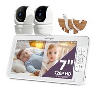 Comfyer Babyphone Caméra Bébé 7 Pouces Vidéo Bébé Surveillance 720P IPS LCD, 2 Caméra Moniteur Zoom 4X Mode VOX, Vision Nocturne, Audio Bidirectionnel, Capteur de Température, Berceuses, 6000mAh