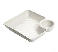 ComfyHarbor Assiette carrée divisée en plastique PP avec compartiment à sauce intégré, base antidérapante et bords arrondis lisses pour cuisine, salle à manger et service quotidien (blanc)