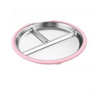 ComfyHarbor Assiette plate sectionnée en acier inoxydable 304 - Plateau divisé avec bord en silicone antidérapant - Passe au micro-ondes - 23,3 cm (rose)