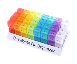 ComfyHarbor Boîte à pharmacie en plastique PP 31 jours matins soirs (A) | Capacité de 31 jours, division AM/PM, 32 compartiments, étiquettes de date claires, planification mensuelle