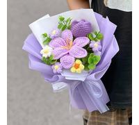 ComfyHarbor Bouquet de pivoines tricotées à la main, cadeau pour petite amie, idéal pour la Saint-Valentin, un anniversaire, un professeur, un anniversaire de mariage (C)