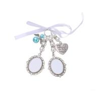 ComfyHarbor Breloque pour bouquet de mariée avec perles en forme de cœur, pendentif souvenir en alliage de zinc argenté antique pour mariage, peut contenir une photo de 25 x 18 mm, motif ange bleu (2)