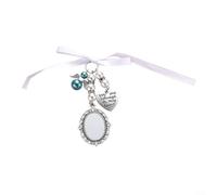 ComfyHarbor Breloque pour bouquet de mariée avec perles en forme de cœur, pendentif souvenir en alliage de zinc argenté antique pour mariage, peut contenir une photo de 25 x 18 mm, motif ange bleu (1)