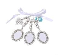 ComfyHarbor Breloque pour bouquet de mariée avec perles en forme de cœur, pendentif souvenir en alliage de zinc argenté antique pour mariage, peut contenir une photo de 25 x 18 mm, motif ange bleu (3)