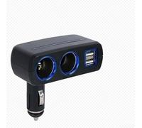 ComfyHarbor Chargeur de voiture double USB 12 V 2 voies avec lumière LED et 2 ports allume-cigares pour appareils mobiles, GPS, MP3, boîtier ABS noir