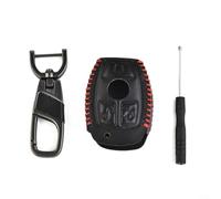 ComfyHarbor Coque de e voiture en cuir, pour télécommande à 3 boutons, coque de protection compatible avec A B C E R S LA pour AMG GL ML SL pour SLK Sprinter CLS G Series, noir (ligne noire +