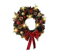 ComfyHarbor Décoration de Noël ronde à suspendre en pin avec nœud rouge | Feuillage dense de style pin, grand nœud rouge, contraste classique vert et rouge, 45 cm de diamètre