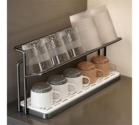 ComfyHarbor Égouttoir à bouteilles à 2 niveaux avec plateau de vidange en terre de diatomée, support de rangement de tasses et porte-tasses pour bouteilles, tasses à café, verres sur comptoir de