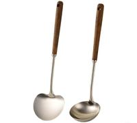 ComfyHarbor Ensemble de spatules pour wok en acier inoxydable, avec manche en bois de noyer, ustensiles de cuisine résistants à la chaleur, pour frire, remuer, ramasser, saisir et saisir - Outil de