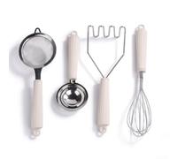 ComfyHarbor Ensemble d'ustensiles de cuisine en acier inoxydable avec poignées ergonomiques en silicone, comprend un batteur à œufs, un presse-purée, une passoire à œufs et un tamis à farine pour la