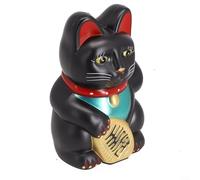 ComfyHarbor Figurine de chat porte-bonheur électrique en forme de pépite dorée alimentée par 2 piles AA pour ouverture de magasin, bureau de caisse, décoration de maison ou de bureau (noir)
