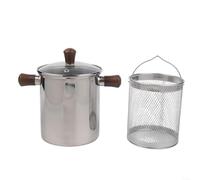 ComfyHarbor Friteuse en acier inoxydable 304 avec poignée en noyer, pot d'huile de 1,5 l avec panier à frire pour une cuisson efficace, design antidérapant pour plaques à gaz et à induction, ustensile