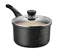 ComfyHarbor Granite Casserole antiadhésive avec couvercle, petite casserole de 1,5 l pour induction, cuisinière à gaz, corps en fonte d'aluminium, poignée qui reste froide, noire (20 cm avec couvercle