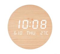 ComfyHarbor Horloge murale LED avec affichage de la date, de la température et de la semaine, horloge de bureau numérique silencieuse pour salon, chambre à coucher, étude, format 12/24h, finition bois