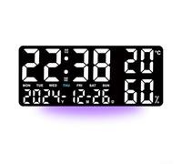 ComfyHarbor Horloge murale numérique LED de 35 cm, grand écran, double alarme, calendrier, contrôle de la température, de l'humidité, luminosité réglable, chronomètre, compte à rebours pour la maison