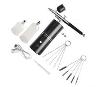 ComfyHarbor Kit aérographe portable sans fil avec compresseur de pression réglable, pointe de précision de 0,3 mm et plusieurs tailles de tasses pour peinture automobile, moto et nail art (noir B)