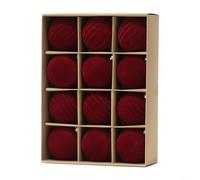 ComfyHarbor Lot de 12 boules de Noël en velours floqué - Décorations de sapin - Pendentifs à suspendre - Décoration d'intérieur de vacances - 6 cm - 8 cm - Bordeaux - Vert café (8 cm - Rouge vin)