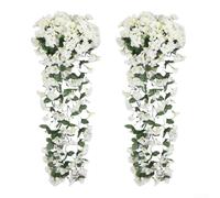 ComfyHarbor Lot de 2 glycines artificielles à suspendre en soie avec pétales réalistes pour décoration murale de maison, jardin, terrasse, 80 cm (blanc)