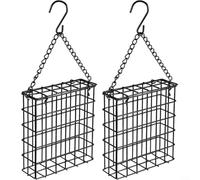 ComfyHarbor Lot de 2 mangeoires à oiseaux pour suif - Pour l'extérieur - Cage en acier enduit - Pour les sittelles et pour faciliter l'ouverture du couvercle - Pour gâteaux de suif et fruits - (A)