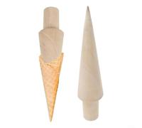 ComfyHarbor Lot de 2 moules à gaufres en bois, pour la cuisson de cônes de crème glacée faits maison, en bois naturel classique en forme de cône pour moule, 18 cm x 4 cm
