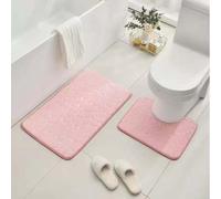 ComfyHarbor Lot de 2 tapis de bain doux en mousse à mémoire de forme - Antidérapant - Motif pierre - Pour salle de bain et toilettes, tapis rectangulaires en forme de U - Lavable en machine - Séchage