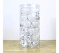 ComfyHarbor Lot de 24 boules de Noël à paillettes de 6 cm en plastique à suspendre dans des couleurs assorties, idéales pour les vacances, les maisons festives (blanc)