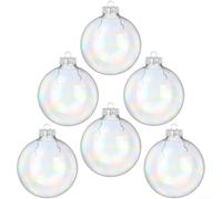 ComfyHarbor Lot de 6 boules de Noël en plastique PET transparent irisé à suspendre pour couronne d'arbre, fête, réception et décoration de vacances (10 cm)