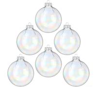 ComfyHarbor Lot de 6 boules de Noël en plastique PET transparent irisé à suspendre pour couronne d'arbre, fête, réception et décoration de vacances (6 cm)