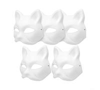 ComfyHarbor Lot de 6 masques faciaux en forme de chat avec bordure en fourrure feutrée, masque en papier blanc non peint, pour activités artistiques créatives, avec autocollants en maille pour les
