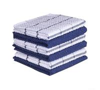 ComfyHarbor Lot de 6 torchons de cuisine en coton éponge pour une meilleure absorption et un nettoyage en douceur. Comprend 6 torchons pour un entretien efficace de la cuisine (grille bleue)
