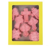 ComfyHarbor Lot de 8 emporte-pièces en forme de croix de Pâques en polypropylène pour pâtisserie, fondant et friandises de vacances, rose