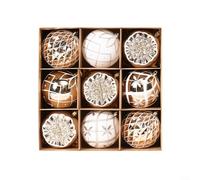 ComfyHarbor Lot de 9 boules de Noël en plastique incassable à suspendre pour sapin de Noël avec finition pailletée - Rouge, doré, noir, blanc (blanc champagne)