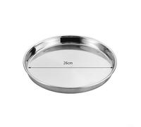 ComfyHarbor Plateau de service rond en acier inoxydable à fond plat, style coréen rétro avec finition mate, design empilable pour la maison, la cuisine, le restaurant, le café et les fêtes (26 cm)
