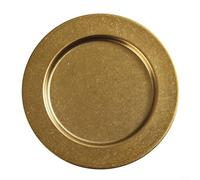 ComfyHarbor Plateau de service rond en acier inoxydable, assiette à steak de style antique, plat à pizza et à dessert, plateau texturé vintage à large bord pour la maison, la salle à manger et le