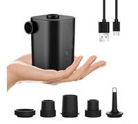 ComfyHarbor Pompe à air électrique portable, avec 5 buses, rechargeable par USB, gonfleur pour piscine, matelas flottant, bateau (noir)
