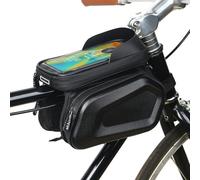 ComfyHarbor Sac étanche pour cadre avant avec support de téléphone, coque rigide pour tube supérieur en EVA, poche pour vélo de montagne, vélo de route, selle de rangement réfléchissante (noir)