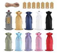 ComfyHarbor Sacs à vin en toile de jute, pour bouteilles de vin, sacs à cordon de serrage, avec ficelle et étiquettes, emballage rustique, pour les vacances, les mariages, les fêtes, pochette de