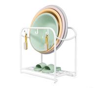 ComfyHarbor Support de rangement pour lavabo de salle de bain - Économie d'espace - Étagère de salle de bain en fer avec crochets et porte-pantoufles - Rangement autonome sur le plan de travail (blanc