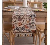 ComfyHarbor Table jacquard florale pour chemin de table, double couche réversible en polyester et coton, décoration de salle à manger et cuisine avec franges, style tissé texturé (33 x 180 cm)