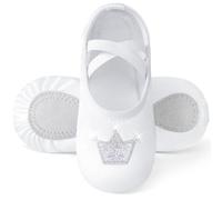 Comfyouth Chaussures de ballet pour fille - En satin - Avec couronne brillante - Semelle divisée - Chaussures de danse - Pour enfants - Pas de cravate, Blanc., 29 EU