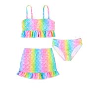 Comfyouth Maillot de Bain Fille 3 pièces Bikini Adolescente Bretelles réglables Maillots de Bain sirène Enfants 4-12 Ans