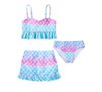 Comfyouth Maillot de Bain Fille 3 pièces Bikini Adolescente Bretelles réglables Maillots de Bain sirène Enfants 4-12 Ans