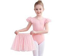 Comfyouth Tenue de ballet pour filles et tout-petits - Justaucorps de danse brillant à manches volantées avec jupe amovible, Rose, 4-5 ans
