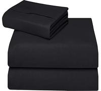 ComfyWell Drap-Housse pour lit Double, Coupe Profonde (35 cm) - Tissu en Microfibre brossée Douce - Résistant au rétrécissement et à la décoloration (lit Double (135 x 190 cm), Noir)