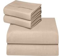 ComfyWell Drap-housse simple, drap de lit simple avec poche profonde (35 cm), tissu en microfibre brossée douce beige, résistant au rétrécissement et à la décoloration. Lit simple (90 x 190 cm, beige)
