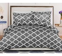 ComfyWell Parure de lit Double avec Housse de Couette imprimée, pour lit Double avec 2 taies d'oreiller Fermeture éclair Microfibre brossée Ultra Douce. Gris (Double (200 x 200 cm), Gris)