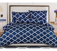 ComfyWell Parure de lit très grand lit avec housse de couette imprimée, pour lit king size avec 2 taies d'oreiller Fermeture éclair en microfibre brossée ultra douce. Bleu marine (très grand lit (230