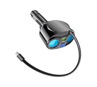 Comgooldool Chargeur de voiture 120 W avec câble rétractable 5 en 1 USB super rapide répartiteur de charge pour iPhone, Samsung, iPad, appareils Android, adaptateur d'alimentation à ports multiples